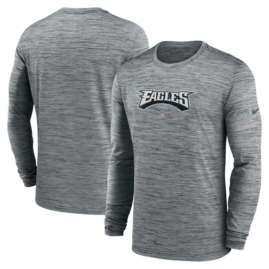 Men's Philadelphia Eagles Grey Sideline Team Velocity Performance Long Sleeve T-Shirt
